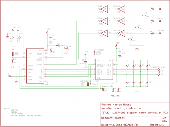 L297 L298 Stepper Motor Controller Schematic (PCB version, RC2)